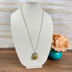 ANN TAYLOR Silver Tone Green Acrylic Pendant Long Statement Necklace